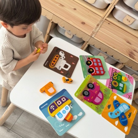 Puidust puslede komplekt sõidukid montessori