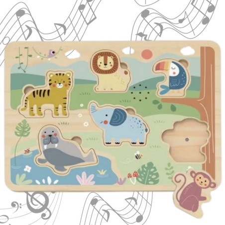 Interaktiivne puidust helidega pusle, loomad