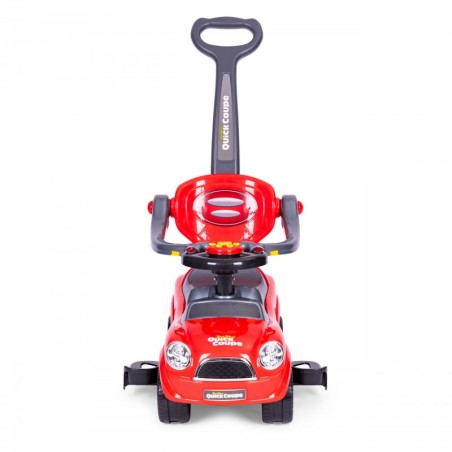 Tõukeauto, pöörlevad rattad, käepide, helid - punane