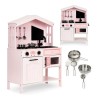 Puidust köök lastele, ahju, mikrolaineahju ja aksessuaaridega, roosa