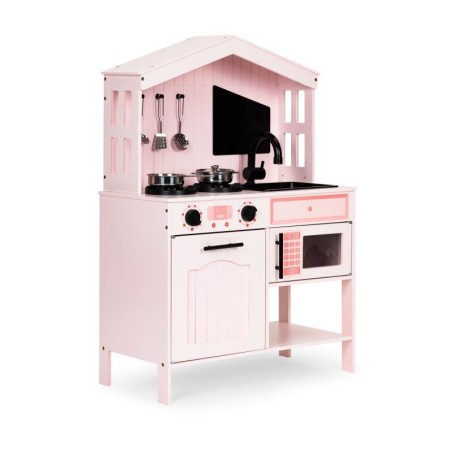 Puidust köök lastele, ahju, mikrolaineahju ja aksessuaaridega, roosa
