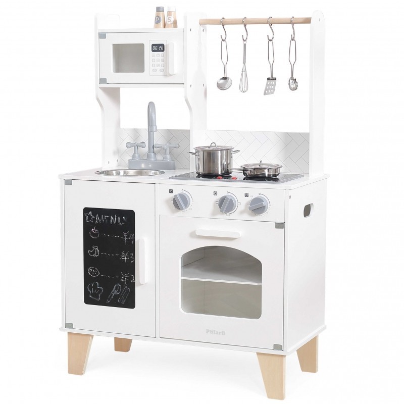 PolarB Puidust köök koos tarvikutega ja häältega, valge