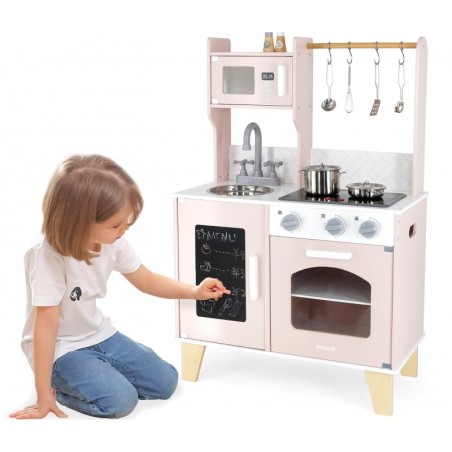 PolarB Puidust köök koos tarvikutega ja häältega, roosa