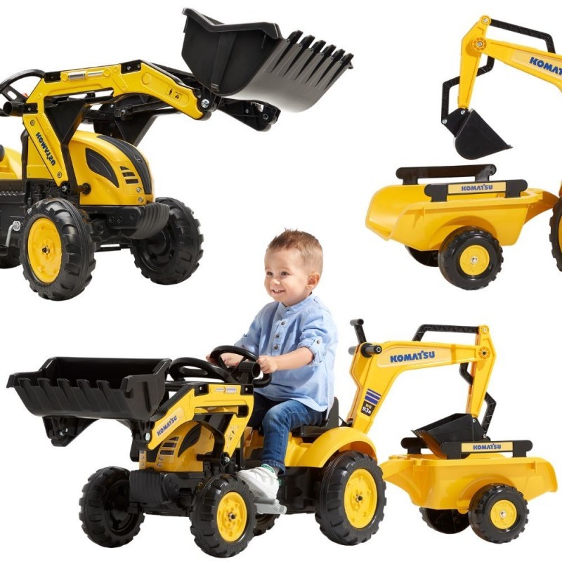 FALK Komatsu pedaaltraktor koos ekskavaatori kopa ja haagisega