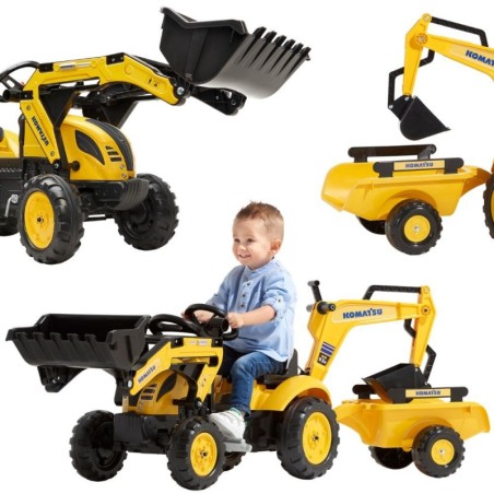 FALK Komatsu pedaaltraktor koos ekskavaatori kopa ja haagisega