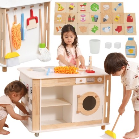 Puidust 3in1 kodukeskus lisatarvikutega – õppimine ja lõbu lastele