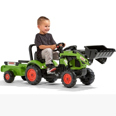 Falk pedaalidega traktor Claas haagise ja esilaaduriga, 2 aastasele