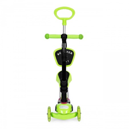 Kolmerattaline tõukeratas koos valgustatud ratastega LED, 3-in-1 - roheline