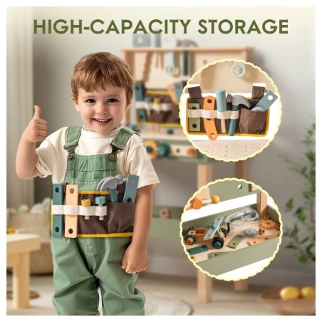 Laste puidust tööpink, töölaud tööriistad,roheline