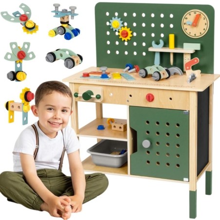 Puidust tööriistapink koos aksessaauridega