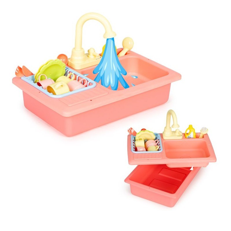 Laste kraanikauss, kraani ja veega + 12 aksessuaari, roosa