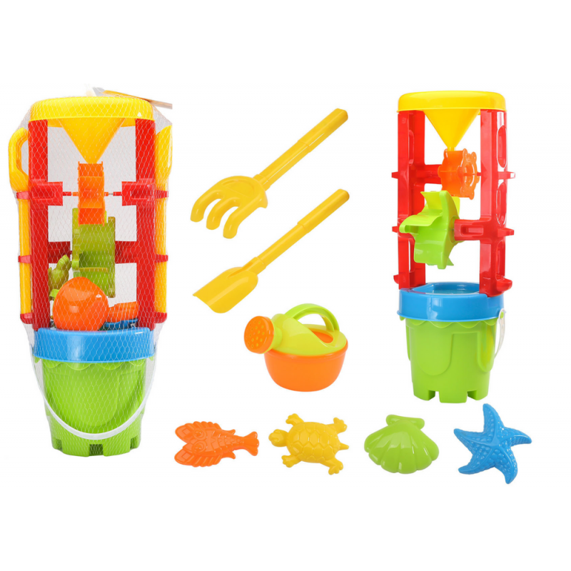 Liivamänguasjade komplekt, suur veski, ämber, värvilised vormid