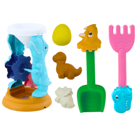 Liivamänguasjade komplekt, veski, spaatel, reha, vormid, dinosaurused