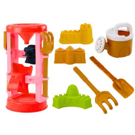 Liivamänguasjade komplekt, veski, vormid, lossid, kastekann, roosa