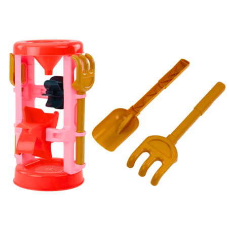 Liivamänguasjade komplekt, veski, vormid, lossid, kastekann, roosa