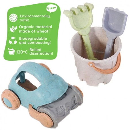 Liiva mänguasjade komplekt ämbri ja autoga 10 osa BIOLAGUNEV ORGAANILINE MATERJAL