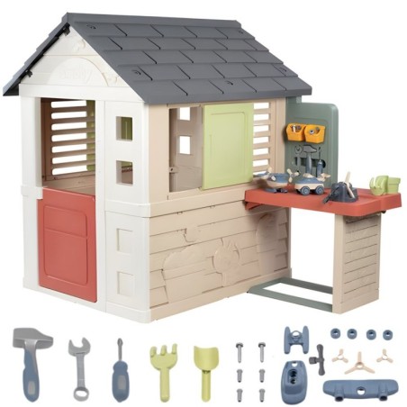SMOBY mängumaja koos töötoaga + 39 tarvikut
