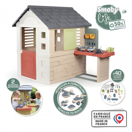 SMOBY mängumaja koos töötoaga + 39 tarvikut