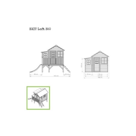 Puidust mängumaja koos terrassi ja liumäega Exit Loft 350 Natural