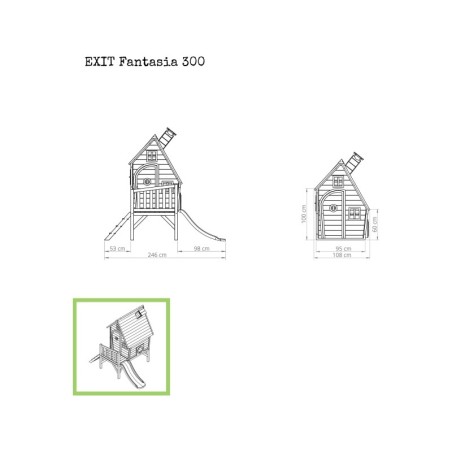 Puidust mängumaja koos terrassi ja liumäega Exit Fantasia 300 Natural