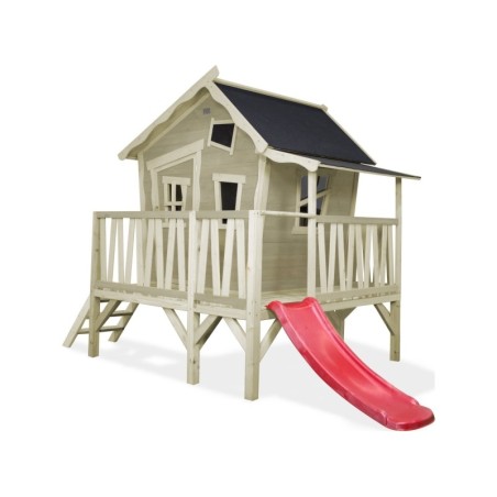 Puidust mängumaja terrassi ja liumäega Exit Crooky 350 Grey-Beige