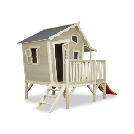 Puidust mängumaja terrassi ja liumäega Exit Crooky 350 Grey-Beige