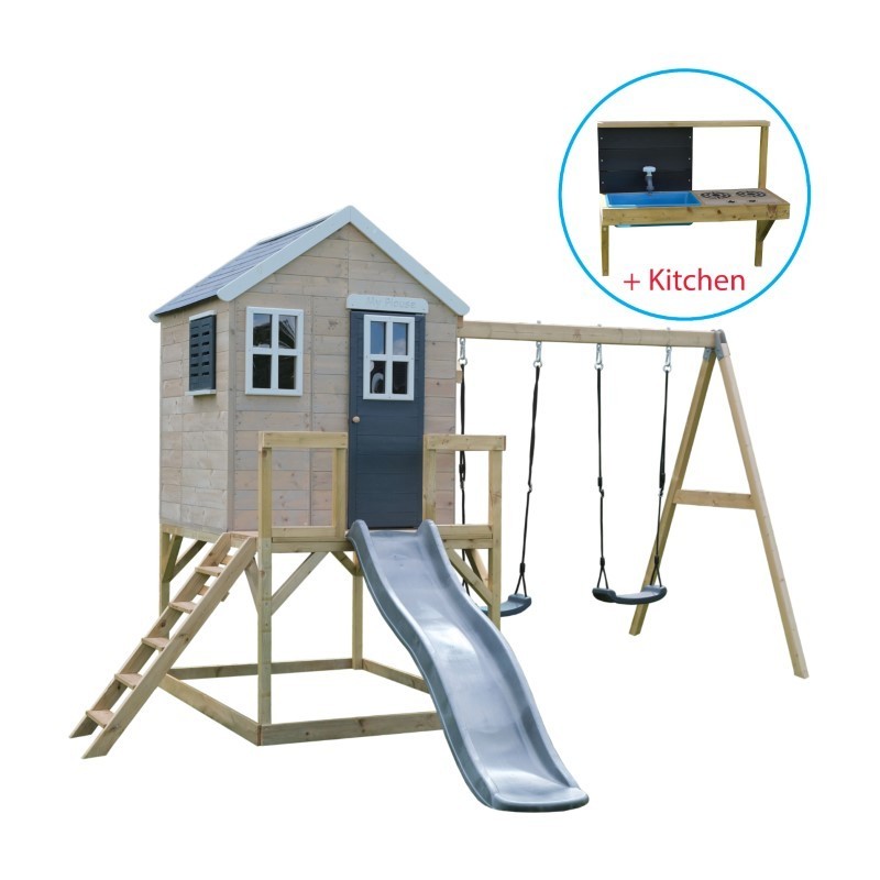 Mängumaja mänguväljak M28G hall (moodul mängumaja+platvorm+topelt kiik+liumägi) + õueköök