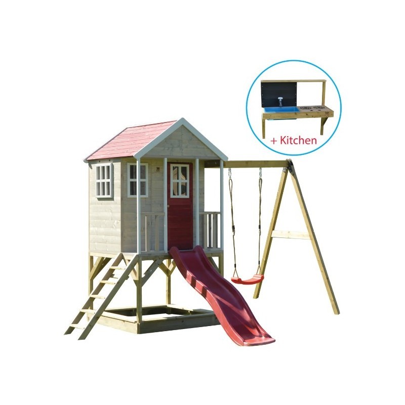 Mängumaja mänguväljak M10 (moodul mängumaja+platvorm+kiik+liumägi) + õueköök