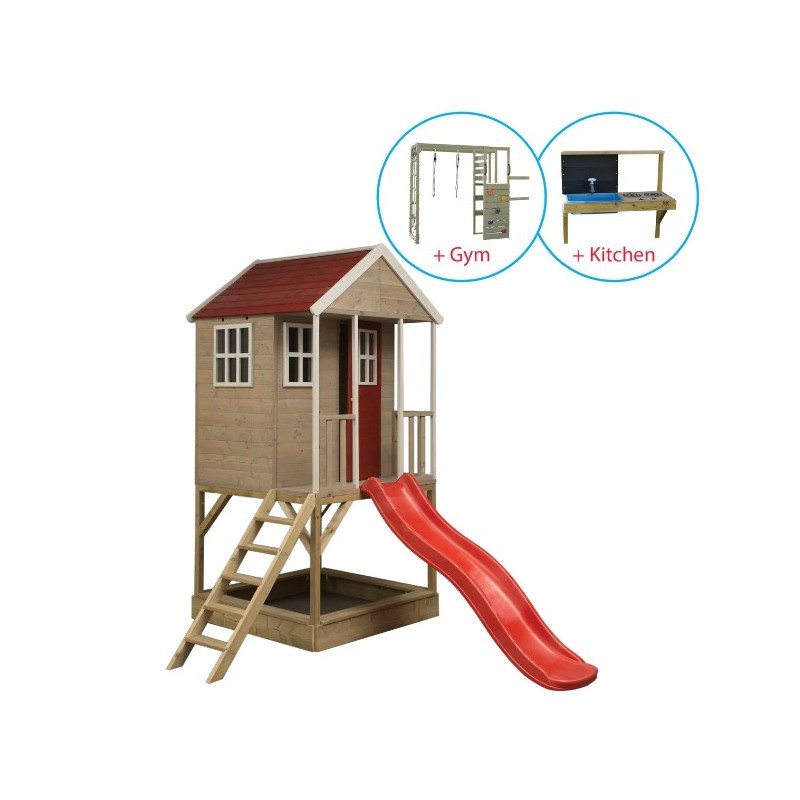 Mängumaja mänguväljak M8 (moodul mängumaja+platvorm+liumägi) + väliköök + ronimismoodul