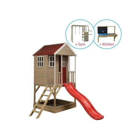 Mängumaja mänguväljak M8 (moodul mängumaja+platvorm+liumägi) + väliköök + ronimismoodul