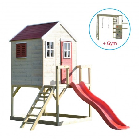 Mängumaja mänguväljak M22R punane (moodul mängumaja+platvorm+liumägi) + ronimismoodul Gym