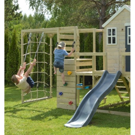 Mängumaja mänguväljak M22L roheline (moodul mängumaja+platvorm+liumägi) + ronimismoodul Gym