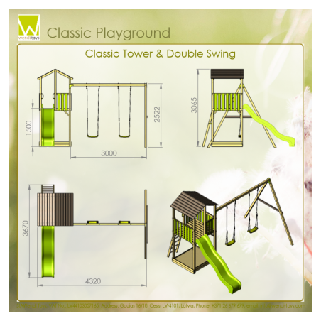 Klassikaline mänguväljak C5 liumäe ja kahese kiigega