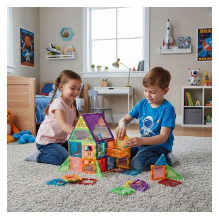 Magnetilised ehitusklotsid maja-auto haagisega 106 tk