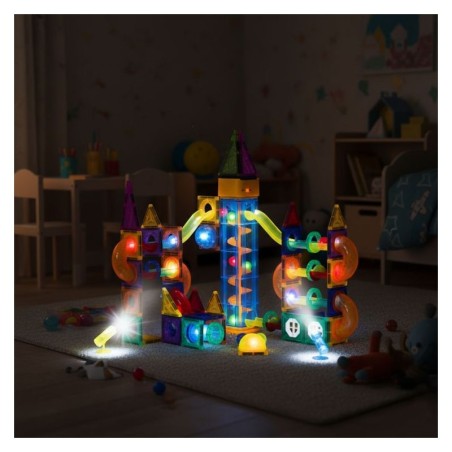 Magnetilised ehitusklotsid, helendavad, pallirada, 134 osa, magnetklotsid