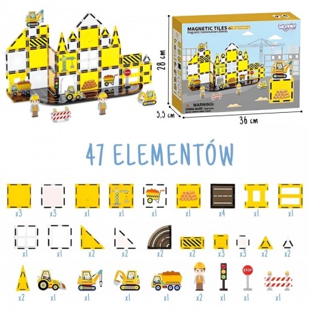 Magnetilised ehitusklotsid 7,5 cm Ehitusplats STEAM 47 osaline
