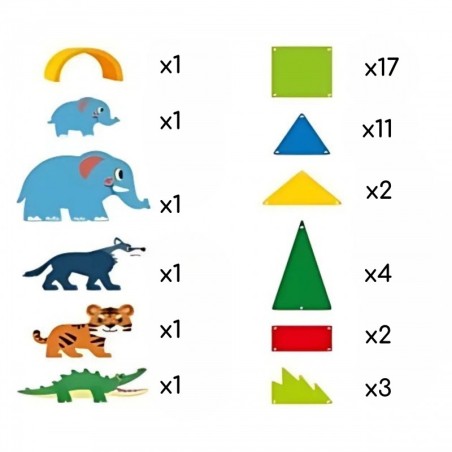 Magnetklotside komplekt, 3D, džungli loomad, 45 osaline