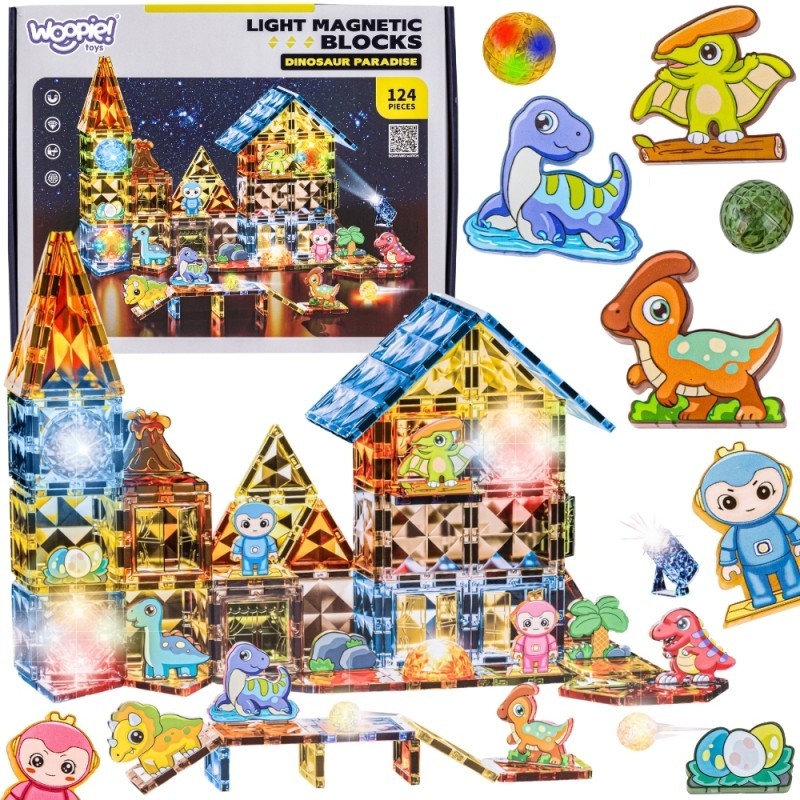 Magnetilised ehitusklotsid helendavad 3D dinosauruste pargis 124 tk.