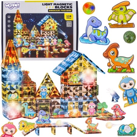 Magnetilised ehitusklotsid helendavad 3D dinosauruste pargis 124 tk.
