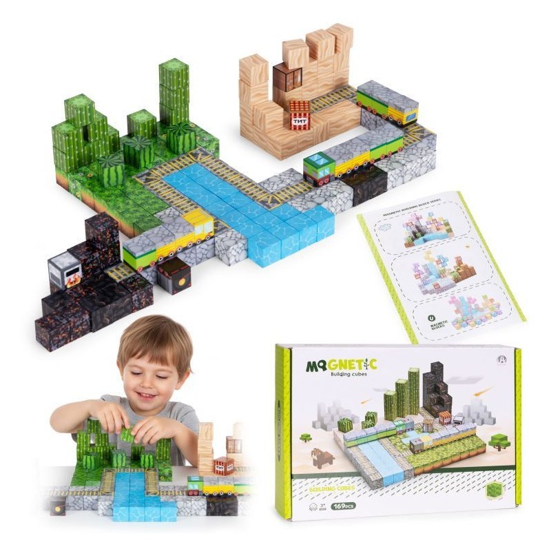 Magnetilised ehitusklotsid (2x2 cm), 169-osaline komplekt, magnetkuubikud