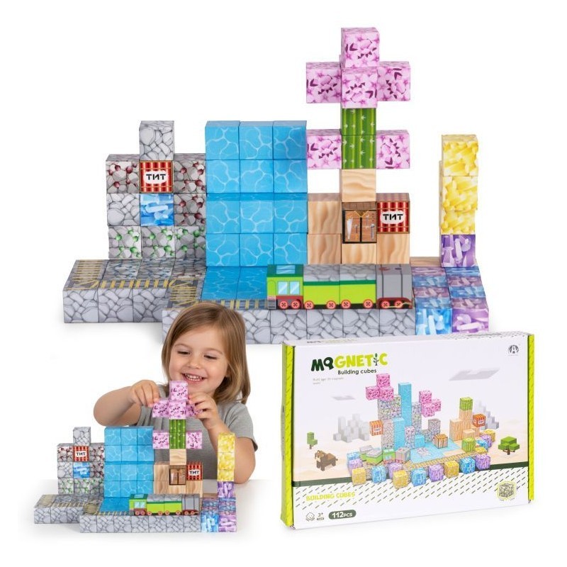 Magnetiliste ehitusklotside (2x2 cm) komplekt lastele 112 osaga, magnetkuubikud