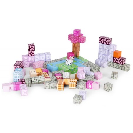 Magnetiliste ehitusklotside (2x2 cm) komplekt lastele 140 osaga, magnetkuubikud, roosa