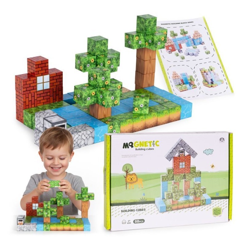 Magnetilised ehitusklotsid (2x2 cm), 88-osaline komplekt, magnetkuubikud