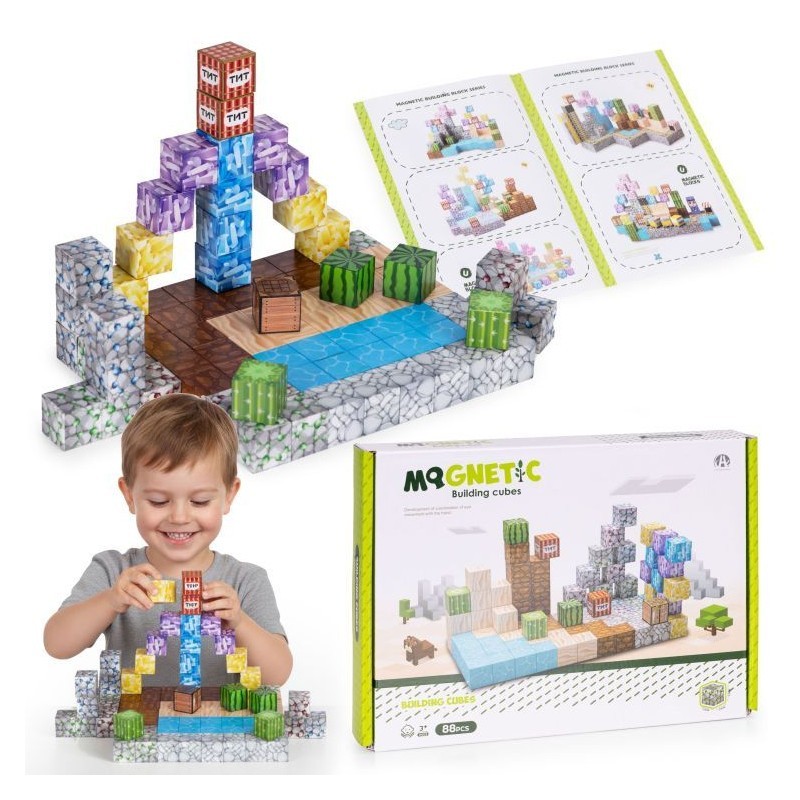 Magnetilised ehitusklotsid (2x2 cm), 88-osaline komplekt, magnetkuubikud