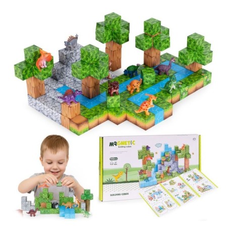 Magnetiliste ehitusklotside (2,5x2,5 cm) komplekt lastele 142 osaga, magnetkuubikud, dinosaurused