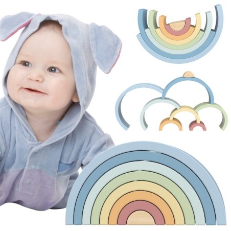 Pastelne pusle puidust Montessori vikerkaare klotsid