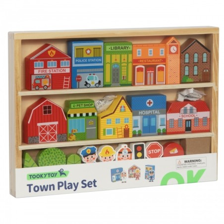 Puidust hoonete ja figuuride komplekt Linn