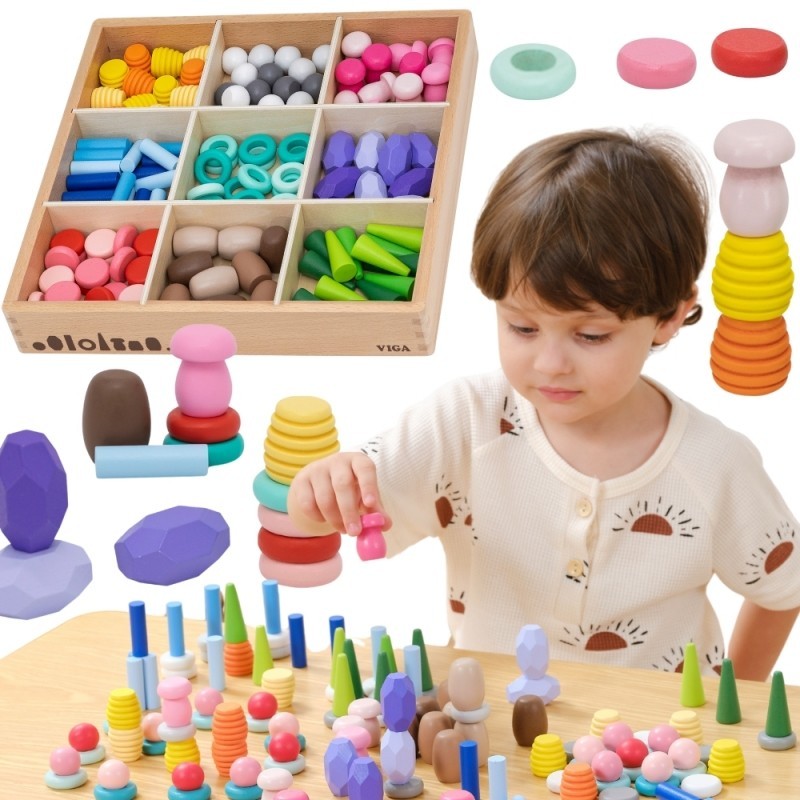 Puidust klotsid Karbis montessori 141 tk