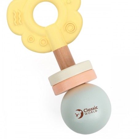 Puidust pastell beebi kõristi närimisrõngas 2in1 lill 0+
