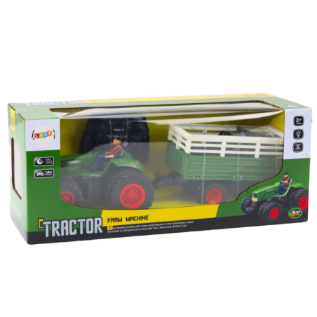 RC kaugjuhitav põllumajandustraktor haagise ja kahekordsete ratastega kahvlitega